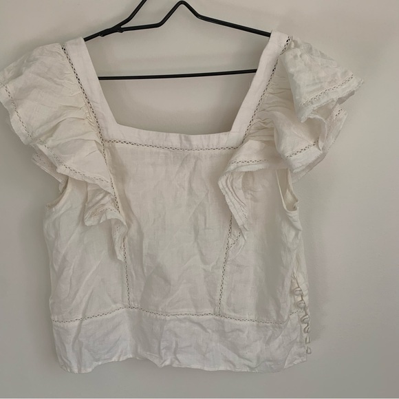 Faherty Mariposa Ruffle Linen Top in White Size  L NWT - Picture 4 of 7